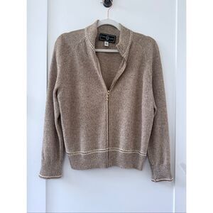 St. John Sport Heather Full Zip Long Sleeve Cardigan Sweater Tan Women's Medium